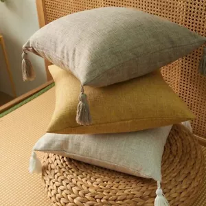 Kissenbezug Leinen Baumwolle mit Quasten Kissenbezug 45x45cm Wohndeko - Bild 1 von 18