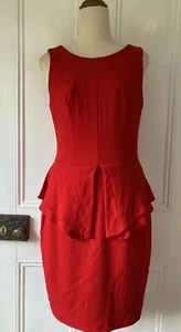 Cue size 8 red peplum sheath dress sleeveless round neck fitted bodice - Picture 1 of 11