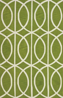Green Contemporary Hand Tufted Infinity Lines Rings Area Rug Circles IF5CL - Image 1 of 3