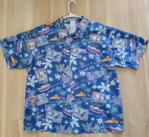 Camisa De Colección Para Hombre Grande Disney Hawaiana Botón Mickey Mouse Goofy Surf Azul - Imagen 1 de 11