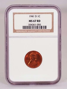 1941-D Lincoln Cent Graded MS 67 Red by NGC - Picture 1 of 5