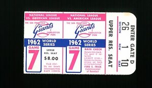 1962 Baseball World Series Game 7 Ticket ~ Giants vs Yankees
