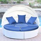 Jeco 4 Piece Patio Wicker Canopy Daybed In White And Midnight Blue