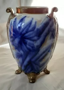 ANTIQUE WILLIAM ALSAGER ADDERLEY CERAMIC FLOW BLUE FLORAL VASE 9" - Picture 1 of 12