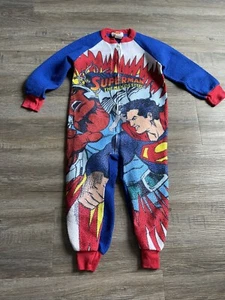 Vintage Superman Pajamas DC 1 Piece Zipper Boys Kids Youth Size 5 90s - Picture 1 of 3