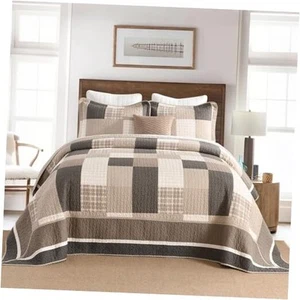 Farmhouse Bedspread King Size 120"x120" - King(120"x120") Brown/Beige/Oatmeal - Picture 1 of 7