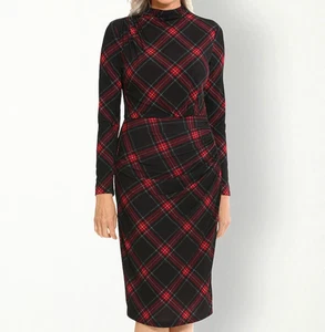 Clover & Sloane Ruched Day Dress Size 14 18 Black Red Plaid NWT $79 - Bild 1 von 4