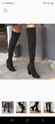 Botas Olivia Jaymes negras sobre la rodilla tacón grueso 8,5 Foto 1 de 4