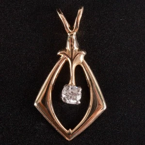 14k Yellow White Gold Round H SI3 Diamond Solitaire Pendant .06ct .55g - Picture 1 of 12