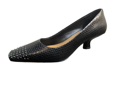 DONALD PLINER  Black CRISTINE Studded Cushioned Solid Snake Pump 7 NEW NIB - Image 1 of 4