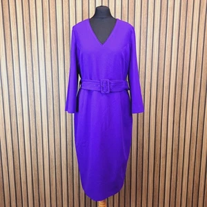 LK Bennett Esther Dress Purple Ultra Violet Straight Pencil Long Sleeve Belted - Picture 1 of 12