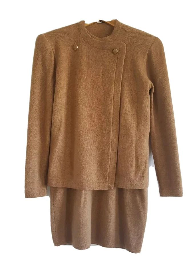 Traje Falda Vintage St. John por Marie Gris Tostado Marrón Doble Tejido De Colección Talla Pequeña S   Foto 1 de 4