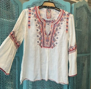 Johnny Was Top Womens Small White Willow Boho Blouse Hippie Workshop Embroidery - Picture 1 of 11