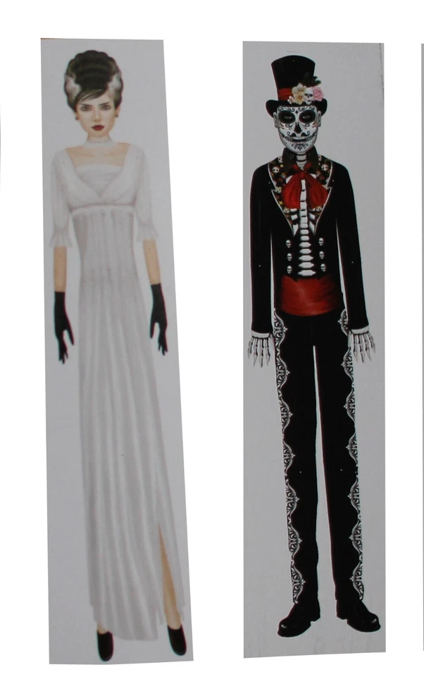 Juego de 2, 60" DOD Novio y Novia Papel Recortado Articulado Calavera de Azúcar Casa Embrujada Foto 1 de 3