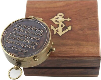 Antique Vintage Marine Nautical Brass Pocket Compass Go Confidently Compass Gift - Image 1 of 4