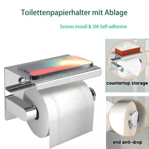 Toilettenpapierhalter mit Ablage, SUS304 Edelstahl Rollenhalter ohne Bohren WC - Picture 1 of 13