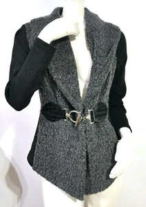 Vintage 90s Joseph Ribkoff Sweater Jacket Shrug Silver Hardware Close M - Bild 1 von 8