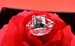 2.75ct Green Radiant Cut Lab Created Moissanite Diamond w/Raw Black Diamonds - Picture 1 of 6