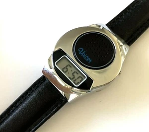 Voicer Talking Men's Watch Digital Quartz Black Band Genuine Leather Runs  - Picture 1 of 12