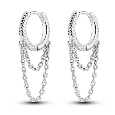 MULA Original Schlange Kette Hoop Ohrringe CZ Frauen Schmuck 925 Sterling Silber - Bild 1 von 4