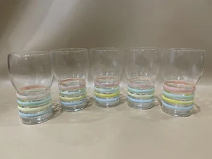 Vtg 5 Petalware Pastel Bands Tumblers Corning Macbeth Evans Drinking Glasses - Picture 1 of 8