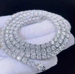 4mm 25 ctw Round Cut VVS1 Moissanite 14K White Gold Plated Tennis 20" Necklace - Picture 1 of 8