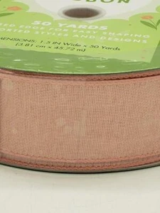 Premium Wired Ribbon 50 Yards 1-1/2 in Width in Pink Peach - Picture 1 of 2