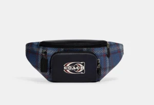 Coach Navy Multi Plaid Print Coated Canvas & Calf Leather Track Belt Bag (CH109) - Picture 1 of 4