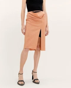 JACQUEMUS La Jupe terracotta orange draped linen wool skirt 6 US / 38 FR NWT - Picture 1 of 9