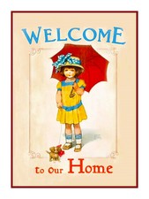 Bessie Gutmann's Young Girl Welcome To My Home Counted Cross Stitch Pattern