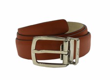 Brioni Men's Brown Saffiano Leather Silver Buckle Belt