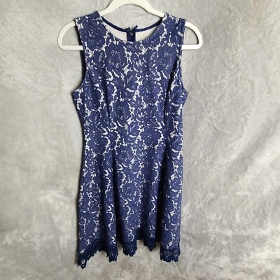 Donna Ricco Lace Dress Sleeveless Floral Navy Blue Lined Party Cocktail Size 10 - Image 1 of 4