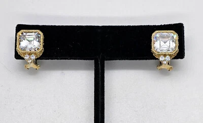 PENDIENTES JUDITH RIPKA ASSCHER CORTE PLATA ESTERLINA 925 revestidos de oro circonita diamonique Foto 1 de 4