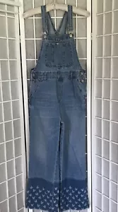 Zara Disney Mickey Mouse Denim Overall Bib Pants size 13-14 Girls Raw Hem - Picture 1 of 13