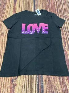 NWT Old Navy Soft Washed LOVE Graphic Black Short Sleeve Tee Shirt Girls M (8) - Picture 1 of 6