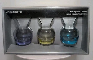 Crate & Barrel Pansy Bud Vases 3.5" Set Of 6 Assorted Colors New In Box - Picture 1 of 7