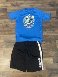 Boys Sz Large Hurley Athletic Shorts And Underarmour Shark Top - Picture 1 of 3