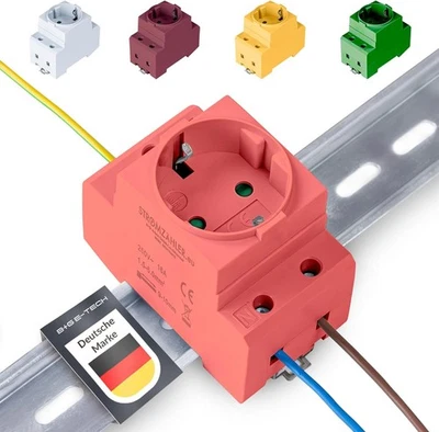 B+G E-TECH Einbau Schuko Steckdose für Hutschiene / Zählerschrank, Einbausteckdose "ORANGE"