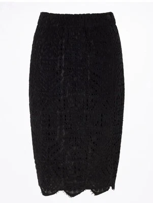 Jigsaw Black Velvet Lace Scalloped Hem Pencil Occasion Skirt UK 12 US 8 RRP £130 - Image 1 of 4