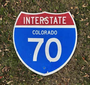 Original Colorado Interstate 70 Highway Straßenschild 24x24 Punkte Aluminium Vintage - Bild 1 von 4