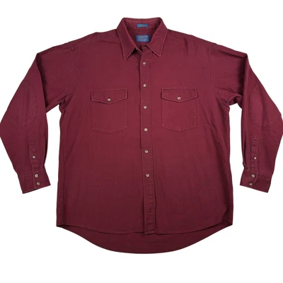 Pendleton Shirt Mens Large Burgundy Button Front Long Sleeve Elbow Patches - Image 1 of 4