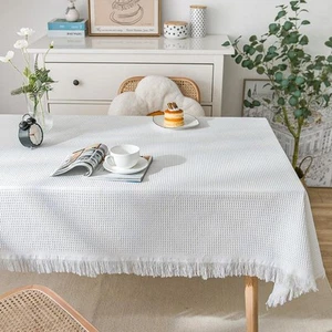 100% Baumwolle Tischdecke gewebt 51" x 71" (rechteckig), weiß - Bild 1 von 5