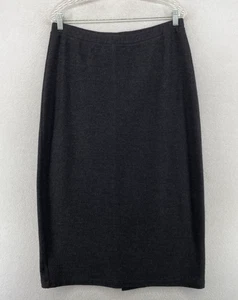 EILEEN FISHER Skirt PL Knitted Wool Jersey Straight Midi Pull On Gray VTG USA - Picture 1 of 11