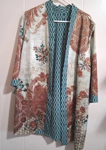 Chicos Reversible Kimono Style Emerald Green, Fall Tone NWOT - Picture 1 of 11