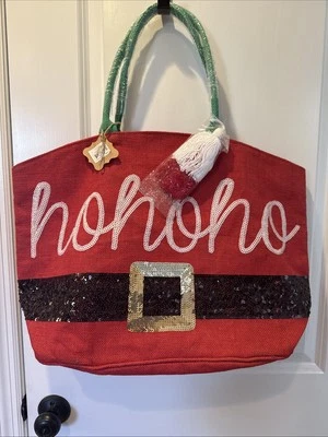 Новый с Ярлыками грязь пирог Санта «HoHoHo» ремень Рождество ослепительный сумка с короткими ручками джутовые блестки покупки - Изображение 1 из 4