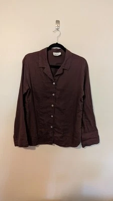 Top abotonable de lino para mujer David N talla marrón chocolate Foto 1 de 4