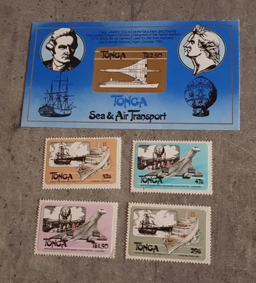 TONGA-1983-BLOQUE DE TRANSPORTE MARÍTIMO Y AÉREO Y JUEGO AUTOADHESIVO-MNH Foto 1 de 2