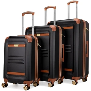 Vintage 3 Piece Expandable Retro Luggage Set (Black) - Picture 1 of 9