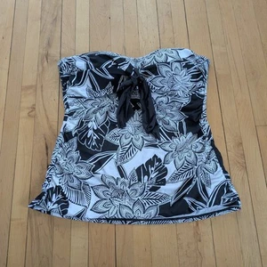 LRL Ralph Lauren Hawaiian Tankini Bikini Size 12 White Black Floral One Piece - Picture 1 of 9