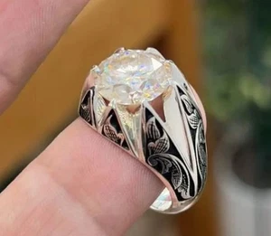 5 Carat Moissanite Sterling Silver 925 Handmade Mens Ring, Moissanite Ring - Picture 1 of 6